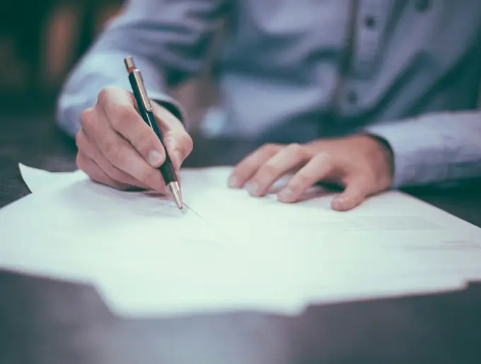 Professional reviewing verification documents